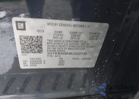 2019 Cadillac Xt5 Standard from USA, damaged, VIN 1GYKNARS4KZ222733